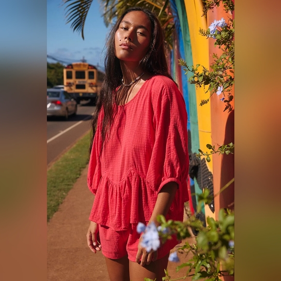 Free People Pants - EUC Free People Caught My Eye Romper in Watermelon 🍉 Red